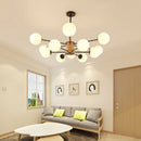Axyaa Wooden Chandelier with White Glass Bubbles - Modern Kitchen Dining Room Lighting