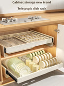 Axyaa Kitchen Cabinet Organizer Dishes Draining Rack Slide Out Drawers Storage Box