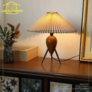 Axyaa Bauhaus Pleated Table Lamp LED E27 Solid Wood Fabric Art Desk Light