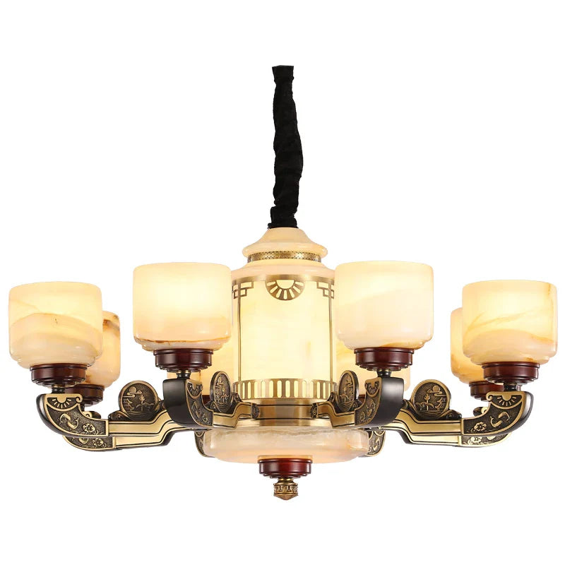 Axyaa All Copper Jade Chandelier - Chinese Style Living Room Restaurant Villa Lighting