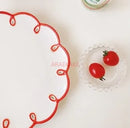 Axyaa French Retro Ceramic Handmade Plate, Cute Red Border Relief Cake Plate