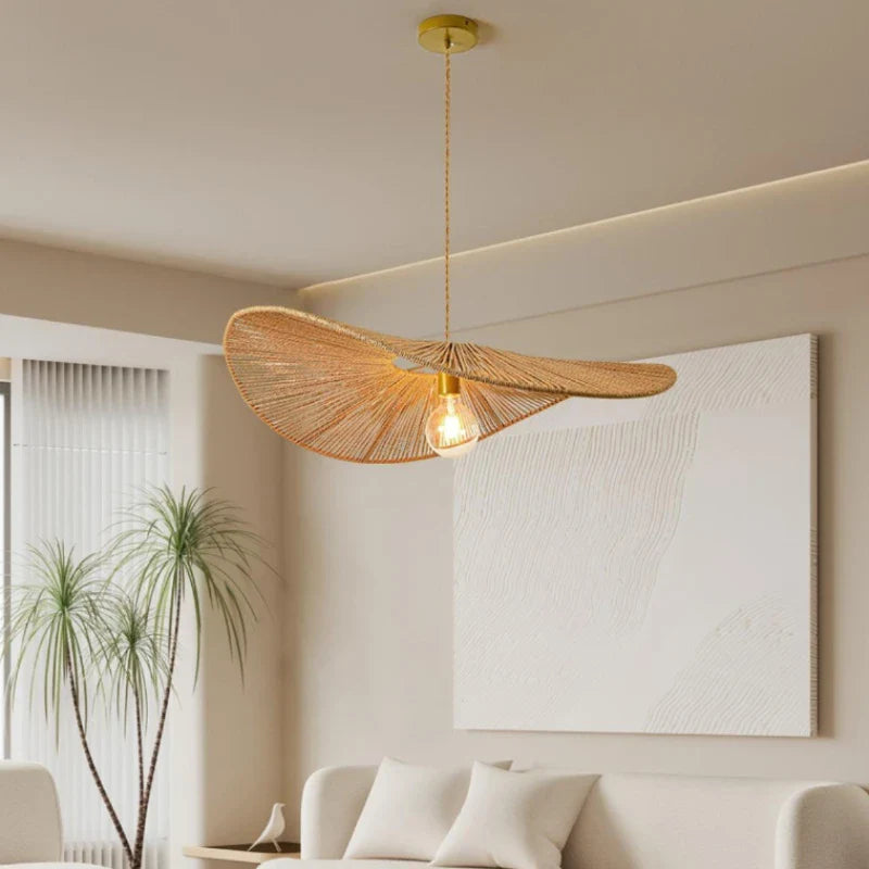 Axyaa Rope Weave Straw Hat Chandelier for Home Ceiling Lighting