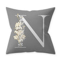 Axyaa Grey Flowery Print Alphabetic Cushion Cover for Home Sofa Decor 45x45cm