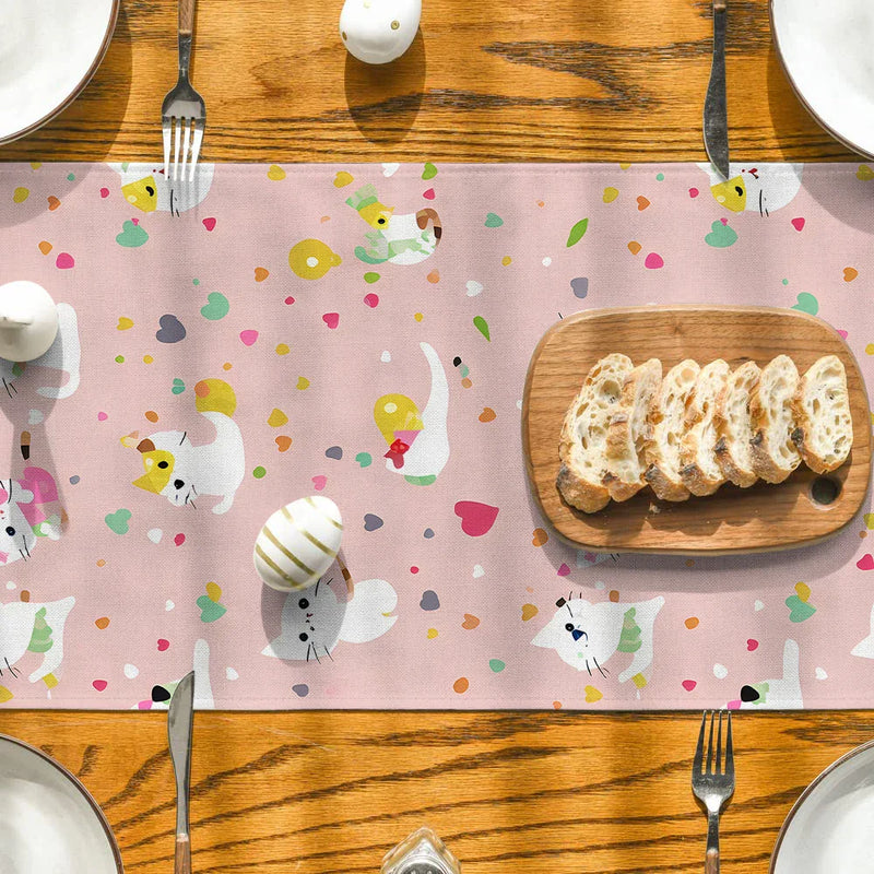 Axyaa Polka Dot Cat Abstract Table Runner for Kitchen Dining Party Decor