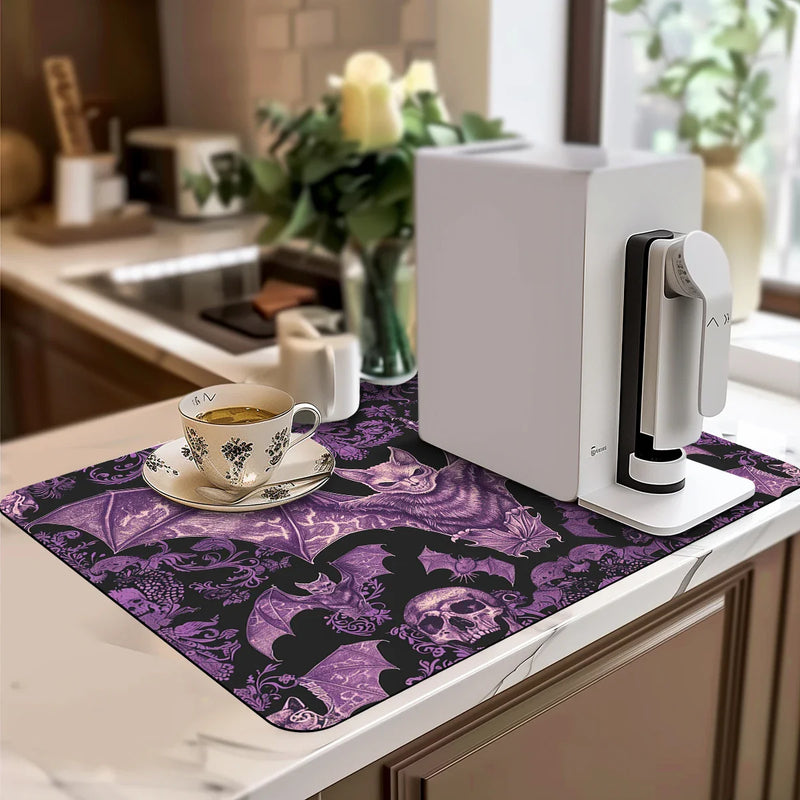 Axyaa Halloween Skull Absorbent Kitchen Drying Mat in Abstract Pattern