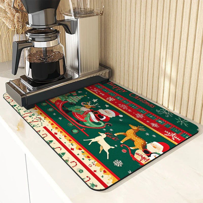 Axyaa Christmas Santa Drying Mat Absorbent Dish Placemat