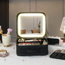 Axyaa White Train Case Mirror, Portable Makeup Organizer with Adjustable Dividers