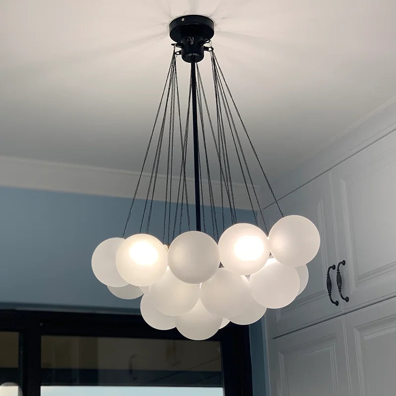 Axyaa White Bubbles Glass Ball Ceiling Chandelier Home Living Room Pendant Light