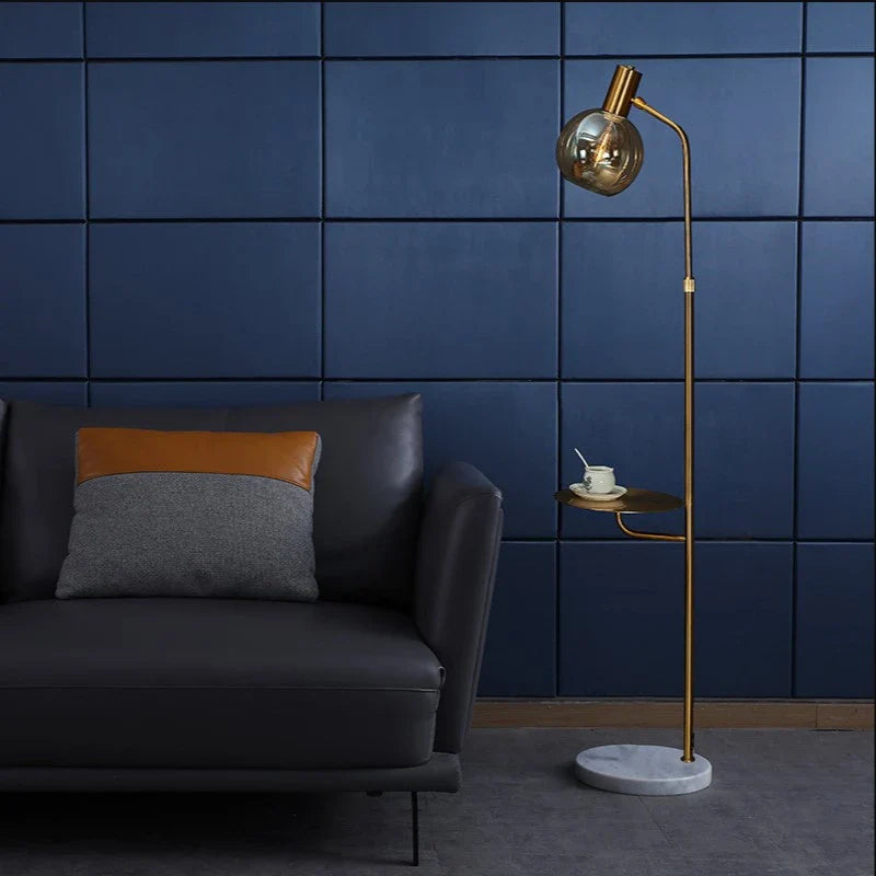 Axyaa Wireless USB Charging Floor Lamp Round Wood Metal Standing Table Lamp