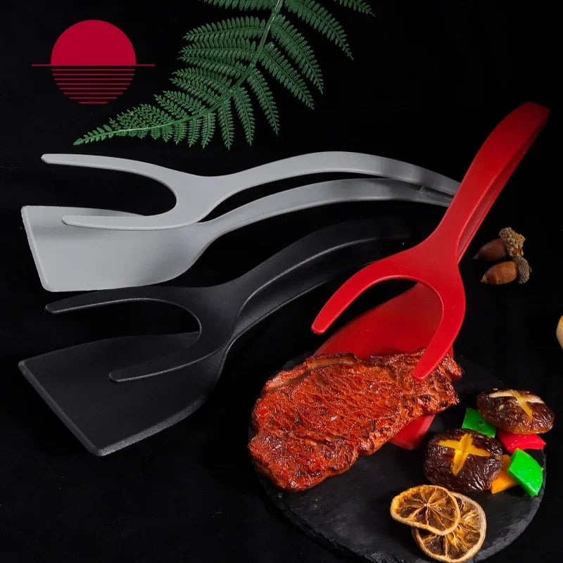 Axyaa 2-in-1 Egg Steak Spatula Clamp, Nylon Kitchen Flip Cooking Spatula