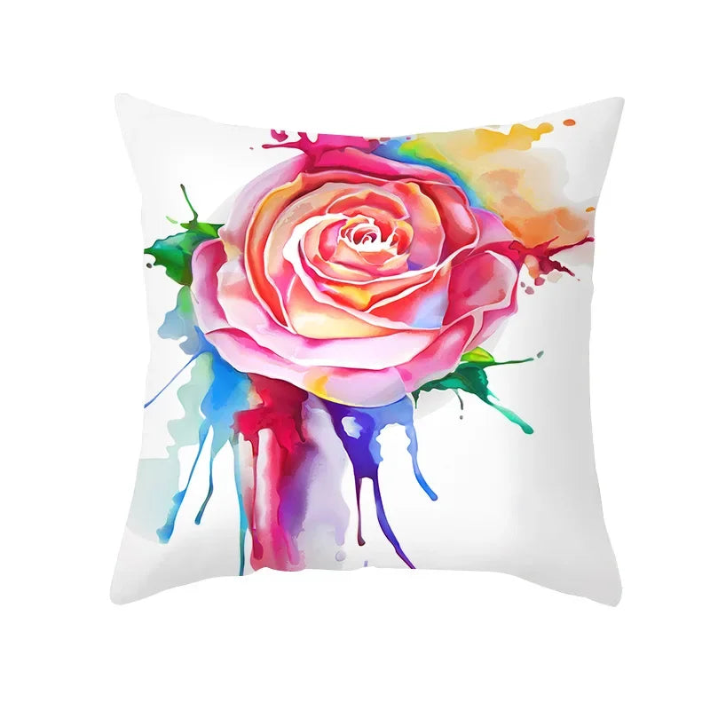 Axyaa Pink Blue Abstract Plants Floral Pillows Case - Modern Art Decor Sofa Couch