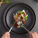 Axyaa Ceramic Gold Edge Flat Plate Set for Steak, Pasta, and Desserts