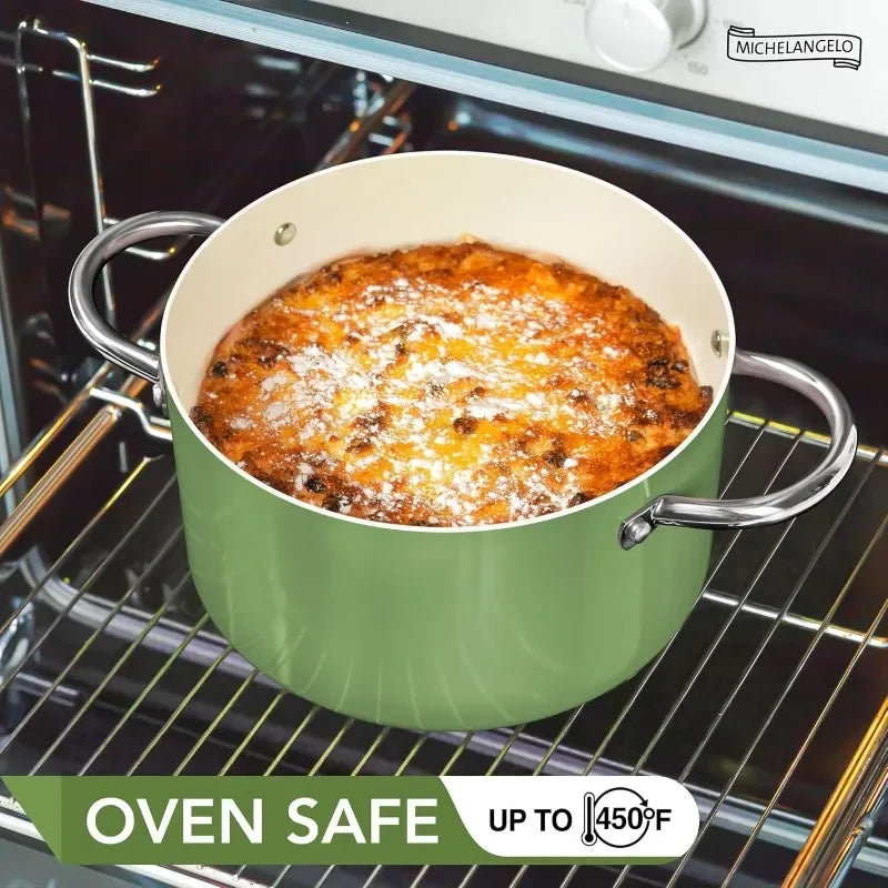 Axyaa 6-Qt Nonstick Ceramic Coated Stock Pot with Lid Induction Compatible