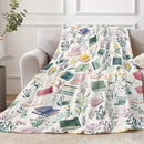 Axyaa Flannel Knitted Throw Blanket with Watercolor Books Wildflowers Pattern