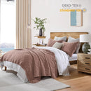 Axyaa Linen/Cotton Queen Quilt Set, Cameo Rose, Diamond Stitch, Pre-Washed