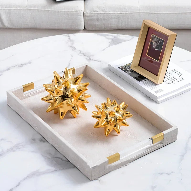 Axya Metal Tray Leather Acrylic Rectangular Jewelry Display Serving Plate