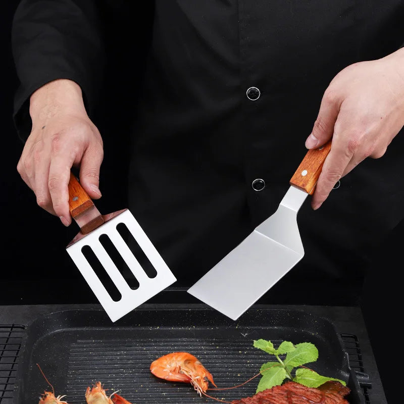Axyaa Stainless Steel Wooden Handle Cooking Spatula Steak Pancake Frying Shovel