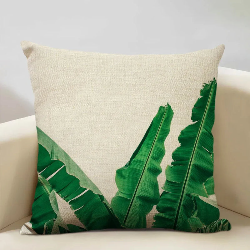 Axyaa Tropical Palm Leaf Cushion Cover 45x45cm Linen Pillowcase