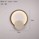 Axyaa Round Stone LED Wall Light Dark Wood Dimmable Indoor Sconce