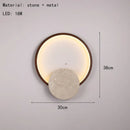 Axyaa Natural Stone LED Wall Light Round Dark Wood Dimmable Indoor Sconce
