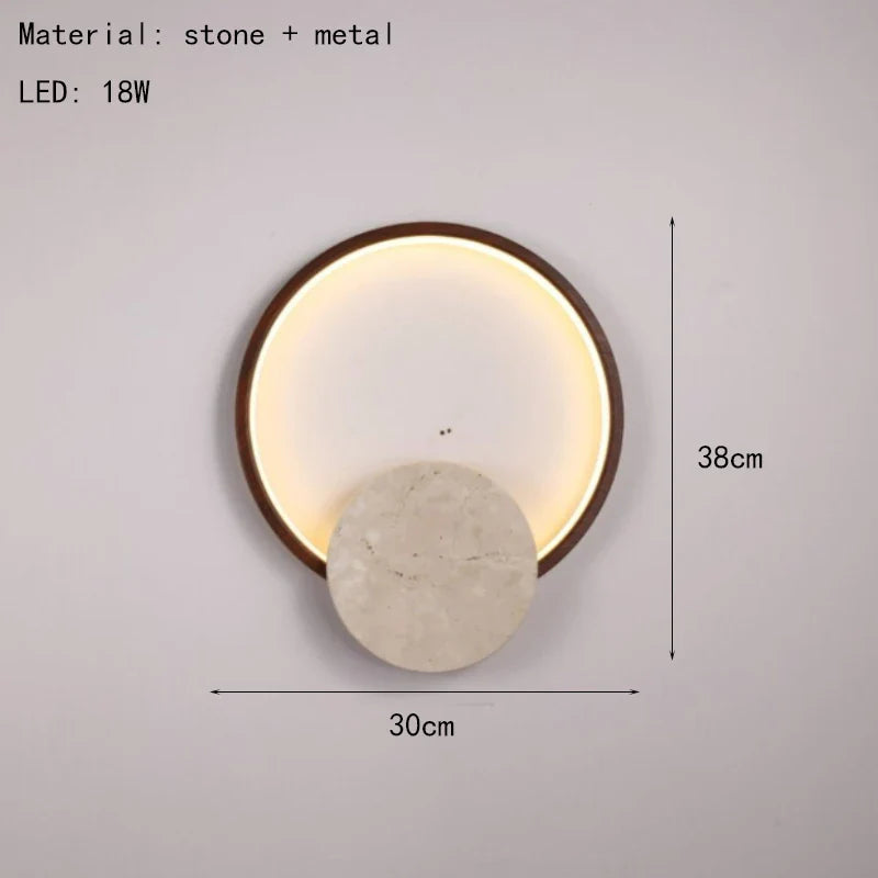 Axyaa Round Stone LED Wall Light Dark Wood Dimmable Indoor Sconce