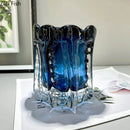 Axyaa Glass Vase Wrinkled Flower Pots Elegant Desk Decoration Room Aesthetic Decor