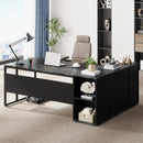 Axyaa Executive L-Shaped Desk with Cabinet Storage and Shelves