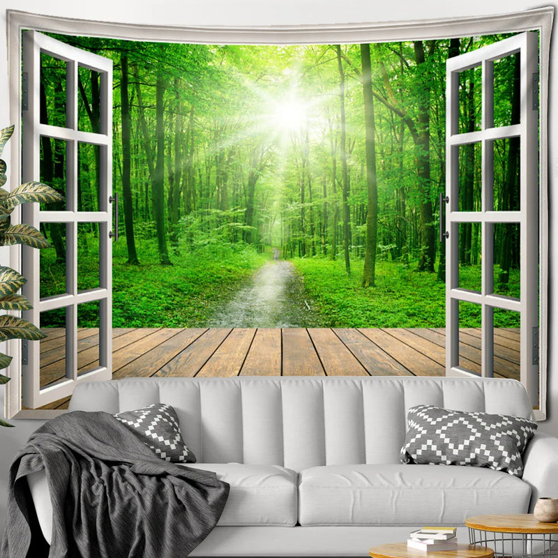 Axyaa Beach Sun Forest Painting Tapestry Wall Hanging for Boho Home Decor