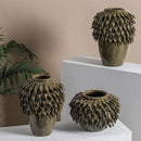 Axyaa Leaf Relief Ceramic Vase, Hand-made Porcelain Flower Pot, Floral Arrangement Accessory