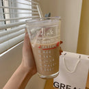 Axyaa Cute Korean Glass Water Bottle 480ml Straw Lid Coffee Milk Juice Cup