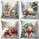 Axyaa Snowy Christmas Birds & Bow Pillow Cover for Sofa, Bedroom, Car - Home Decor