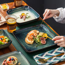 Axyaa Stern Green Square Dinner Set | 16-Piece Ceramic Tableware for 4