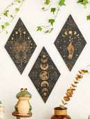 Axyaa Black Moon Phase Rhomboid Wooden Wall Decor - Boho Witch Aesthetic Wall Art