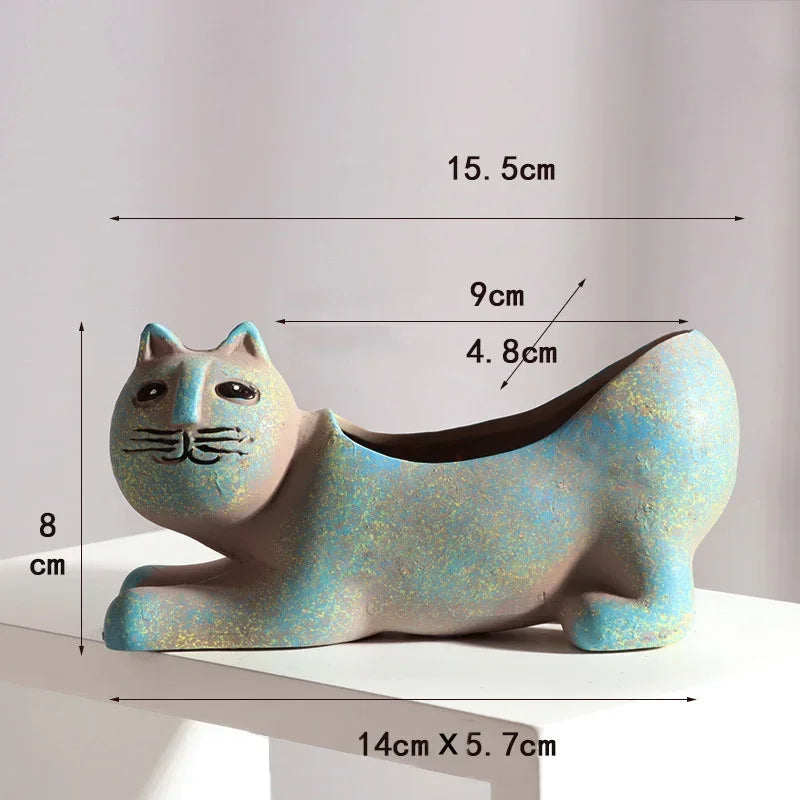 Axyaa Cat Ceramic Flower Pot for Indoor Succulents – Cute Animal Planter