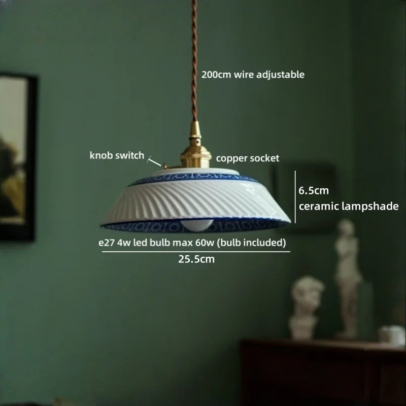 Axyaa White Ceramic Copper LED Pendant Lamp for Bedroom and Dining Table