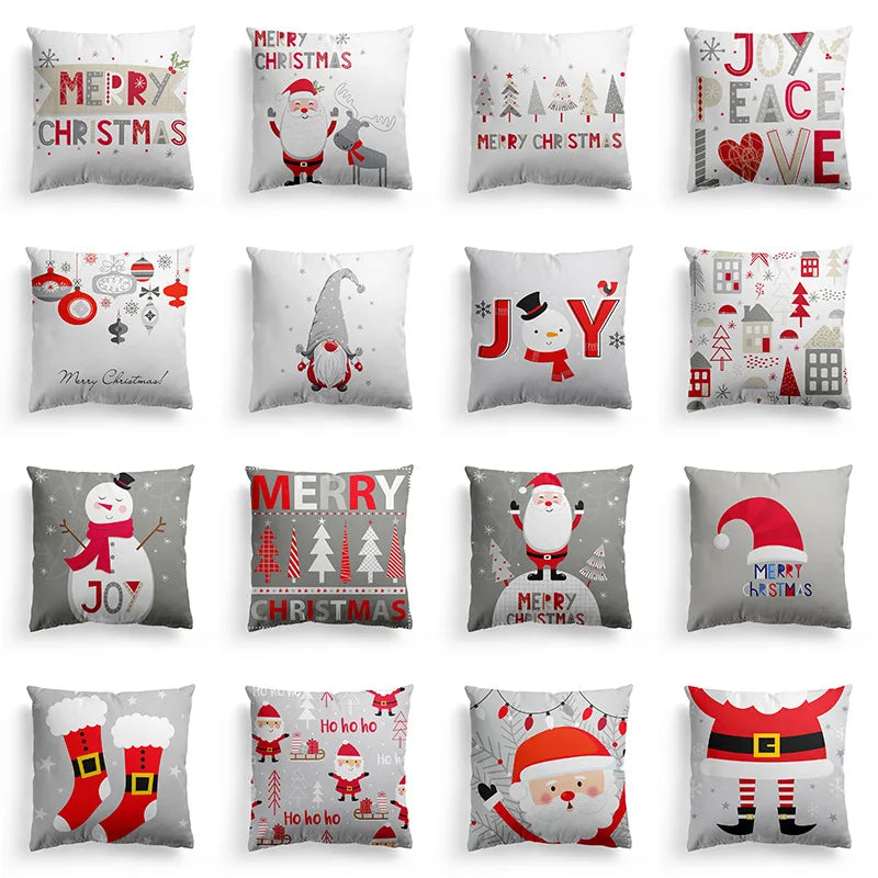 Axyaa Merry Christmas Santa Square Cushion Cover for Sofa and Home