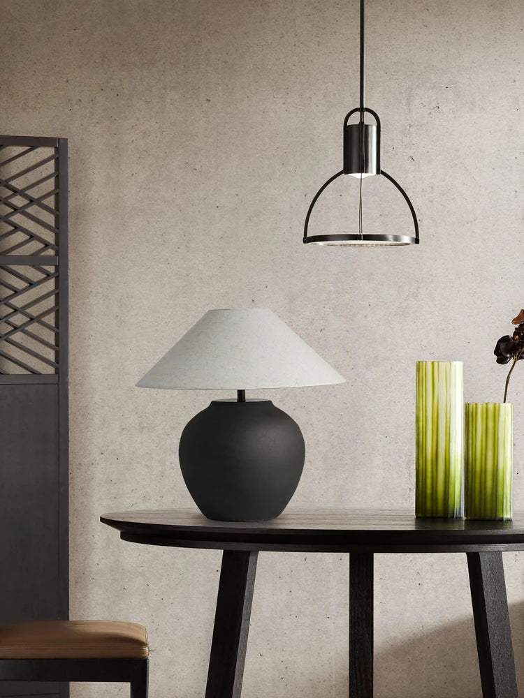 Axyaa Retro Japanese Style Pottery Table Lamp for Bedroom and Living Room