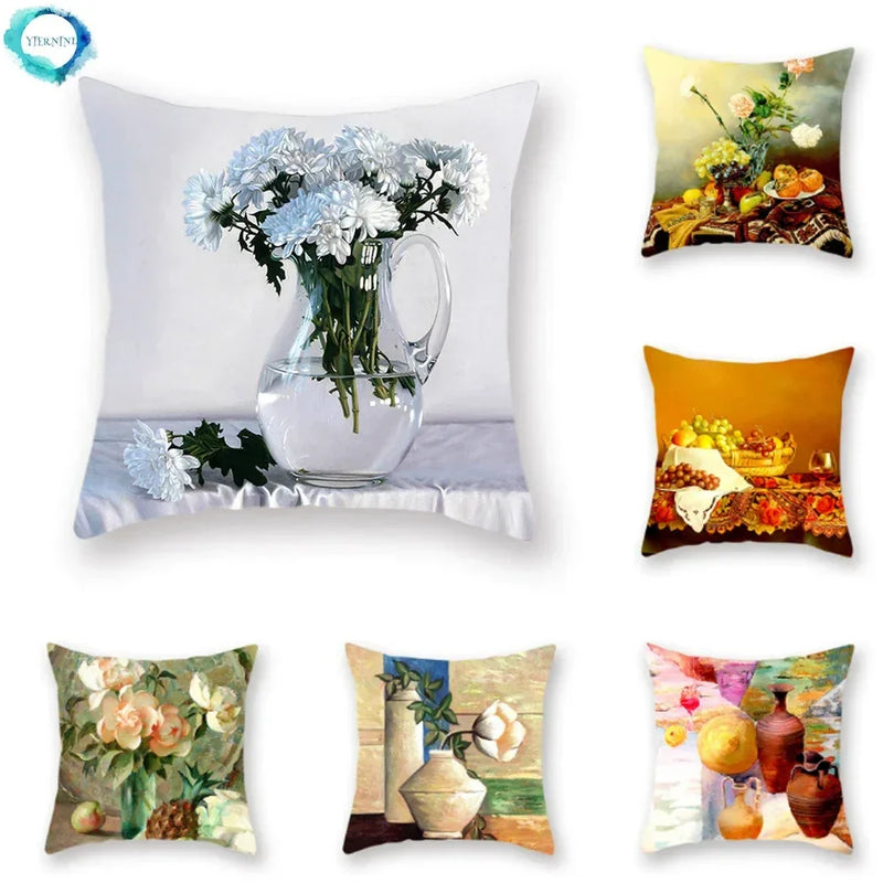 Axyaa Vase Flower Polyester Throw Pillowcase for Home Decor