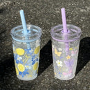 Axyaa Butterfly Lemon Water Bottle with Straw Lid, 16oz BPA-Free Cute Cup