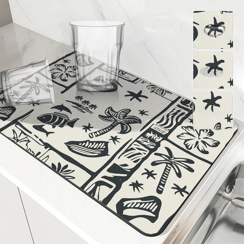 Axyaa Ocean Fish Sailboat Drying Mat, Color Line Table Mats