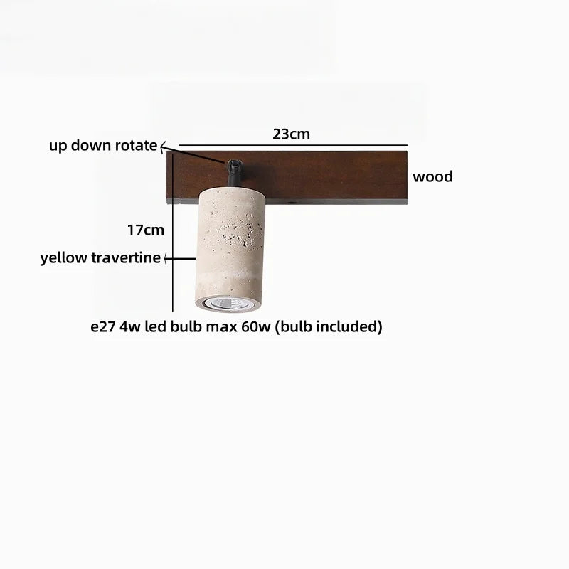 Axyaa White Glass LED Wall Sconce Lamp Yellow Travertine Stone Mirror Light