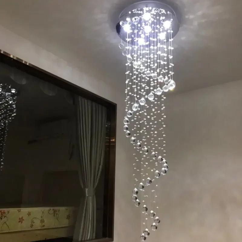 Axyaa Spiral Crystal Chandelier LED Pendant Light for Living Room, Staircase, Bedroom