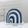 Axyaa Blue & White Stripes Ceramic Vase with Artificial Flowers for Aesthetic Room Decor