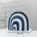 Axyaa Blue & White Stripes Ceramic Vase with Artificial Flowers for Aesthetic Room Decor