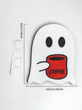 Axyaa Ghost Wooden Stickers: Cute Ghost with Coffee Cup Design for Decorating Fridge & Coffee Machine