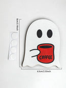 Axyaa Ghost Wooden Stickers: Cute Ghost with Coffee Cup Design for Decorating Fridge & Coffee Machine