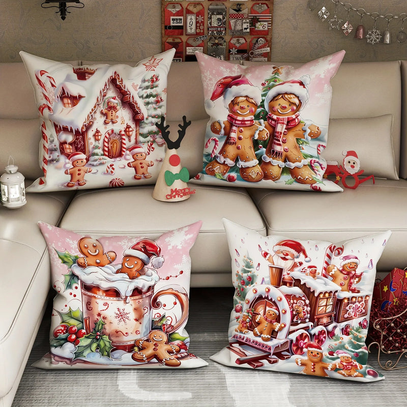 Axyaa Gingerbread Train Pillowcase - Festive Home Sofa Decor