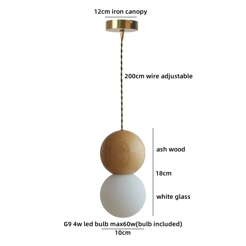 Axyaa Wood Glass Ball LED Pendant Lights Modern Nordic Hanging Lamp