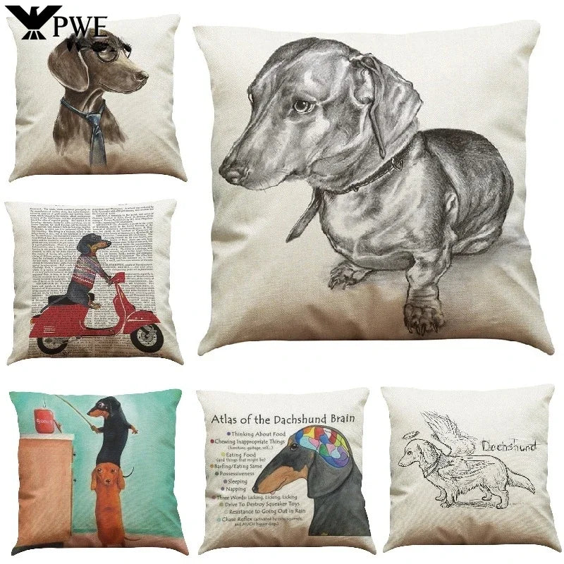 Dachshund Linen Pillowcase 45*45cm by Axyaa: Cozy Decor for Car, Bedroom, Sofa & Kids