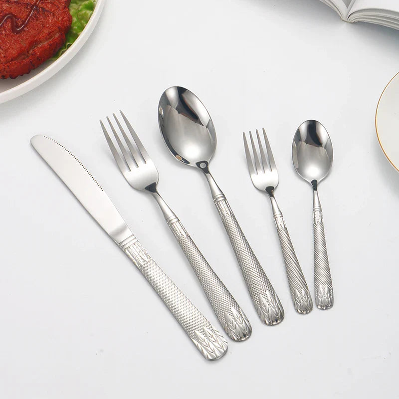 Axyaa Stainless Steel Western Tableware Set with 6Pcs Steak Knife, Fork, Spoon